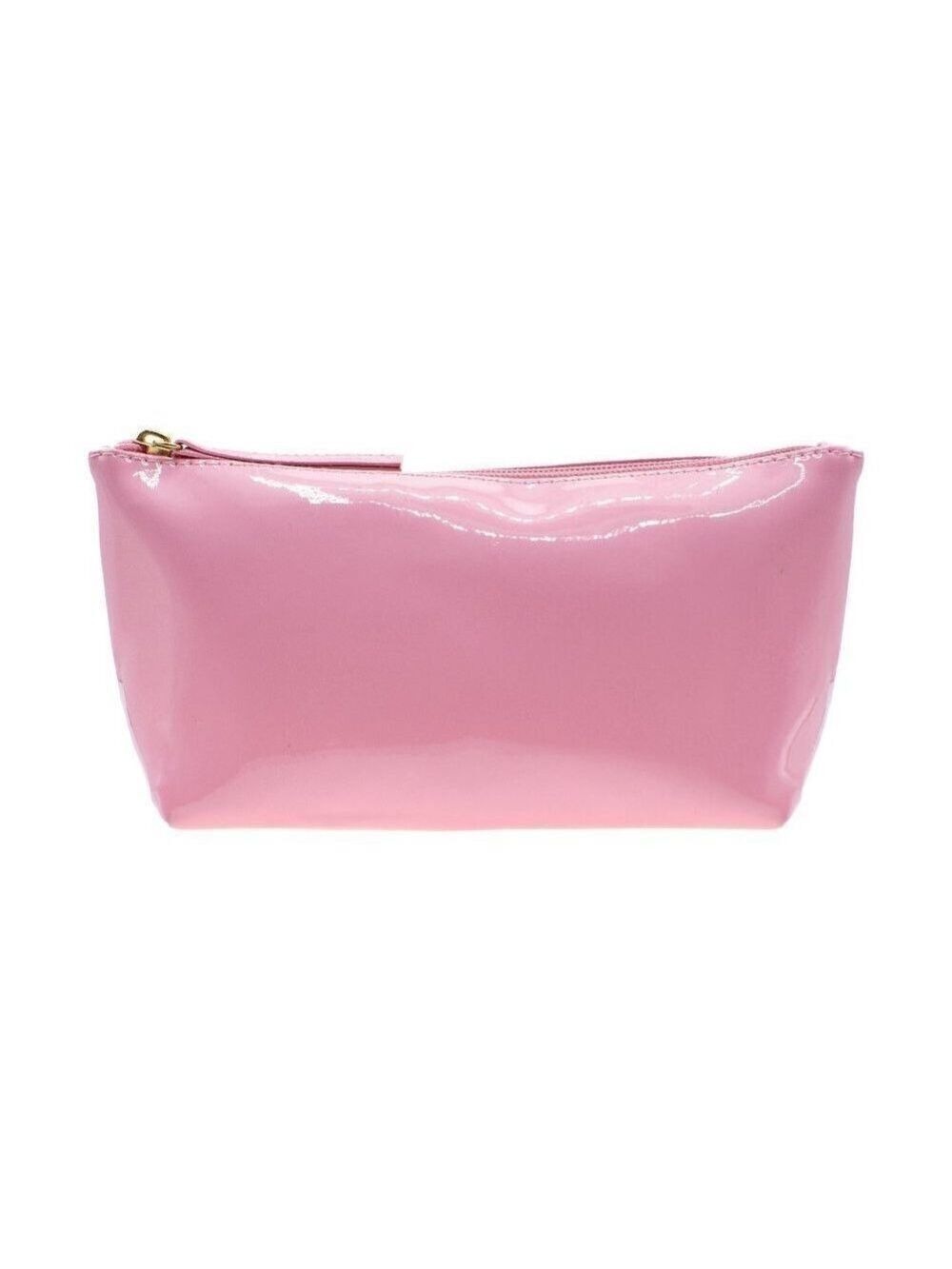Pink Vinyl bag with gold handle cosmetic brushes